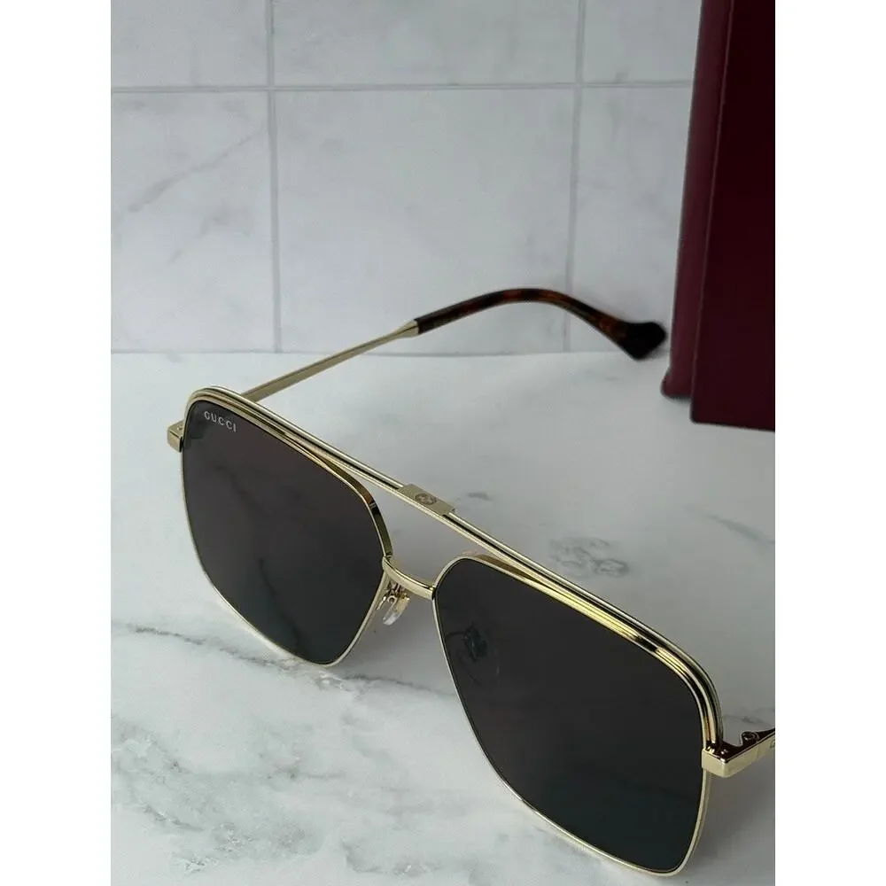 NEW Gucci GG1099SA Gold Brown Lens Navigator Sunglasses